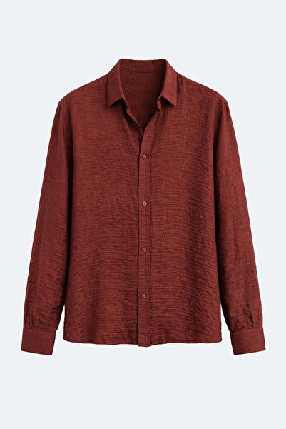 VAMOSCLO Dokulu Oversize Gömlek Bordo