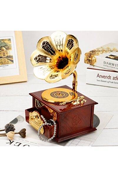 LEIHMANN Gramofon Vintage Decorativ, Cutie Muzicală Retro Elegantă