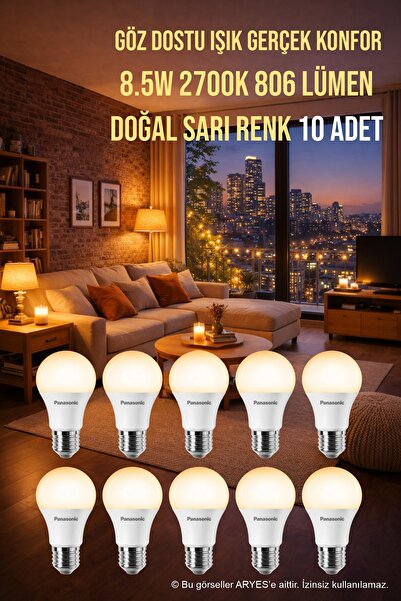 Aryes 8.5W E27 LED Ampul 2700K Sarı Işık 806 Lümen Tasarruflu Aydınlatma