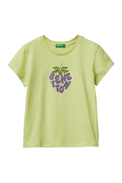 United Colors of Benetton Yeşil Kız Çocuk Simli T-Shirt 3I1XC10S6