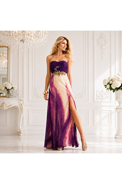 Faviana New York Rochie de seara inflorata lunga in clos din voal