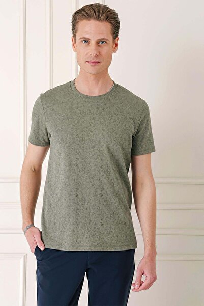 Efor Slim Fit Bisiklet Yaka %100 Pamuk Sıva Dokuma Pamuklu Haki Tişört TS 882