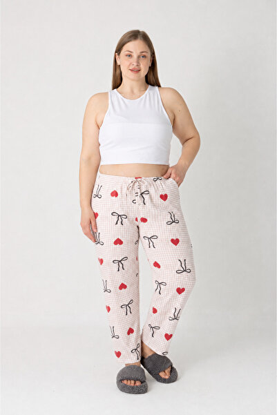 LOTTEBELLA Plus Size Cotton Thin Breathable Salmon Bowknot Pajama Bottoms