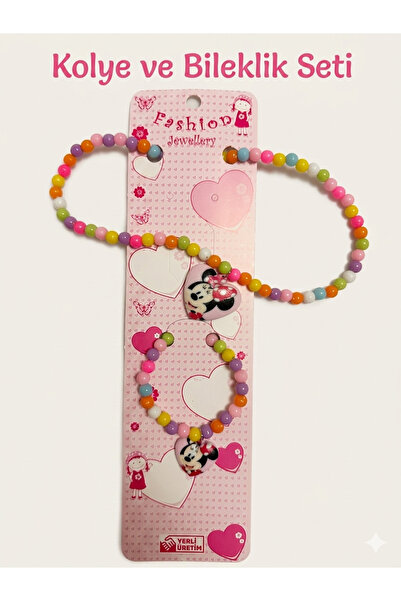Minnie Mouse Bead Necklace Bracelet Set