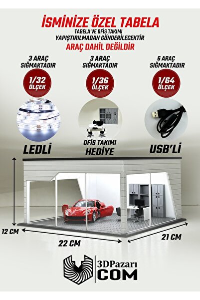 Butik 1/36 Ölçekli Beyaz Renk Ledli Showroom Tasarımlı Diorama Araç Sergileme...