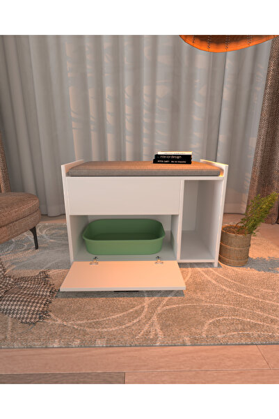 Lemvora Home Design Kedi Tuvalet Dolabı Puf | Gizli Girişli | %100 MDF