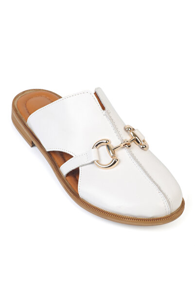 Capone Outfitters Vivyanne Genuine Leather Flat Heeled Women's Sabo Slippers