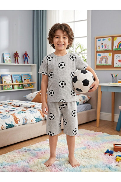 Fil Kids Set de pijamale de vară pentru băiat, 100% bumbac, gri, negru, alb, ...