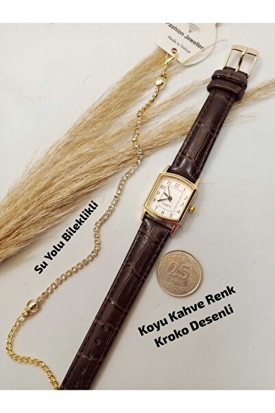 Brality Vintage Retro Model ,Kadın Kol Saati , Koyu Kahve Renk Kordon , Gold ...