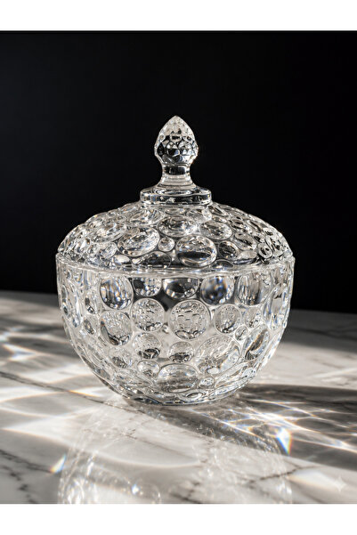 FAIR HOME Damla Desen Kapaklı Kristal Cam Şekerlik 15×12 cm