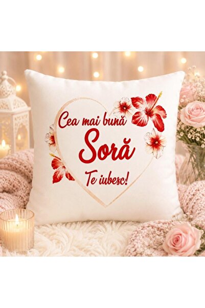 OEM Perna Personalizata cu mesajul ''Cea mai buna Sora, Te iubesc, 40x40 cm