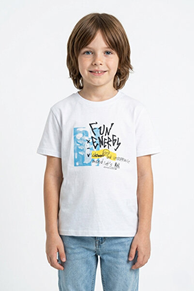 Fulla Moda Μπλουζάκι για αγόρια με στάμπα Fun Energy και λαιμόκοψη ποδηλάτου