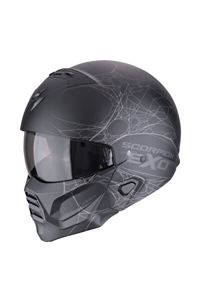 Scorpion EXO COMBAT 2 Spider Web Modüler Motosiklet Kaskı Mat Siyah Gümüş