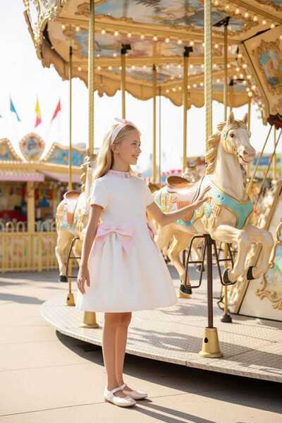 Pamina 3-7 Years Old Girl's Evening Dress Wedding Birthday Model Ecru Collar ...