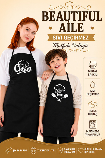sevilya Beautiful Aile Liquid-Proof Waterproof Kitchen Apron Adult and Childr...