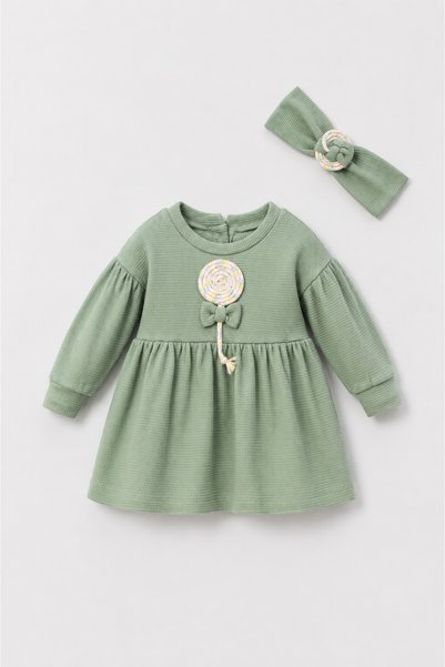 Pmini Candy Appliqué Detailed Bandana Green Baby Dress