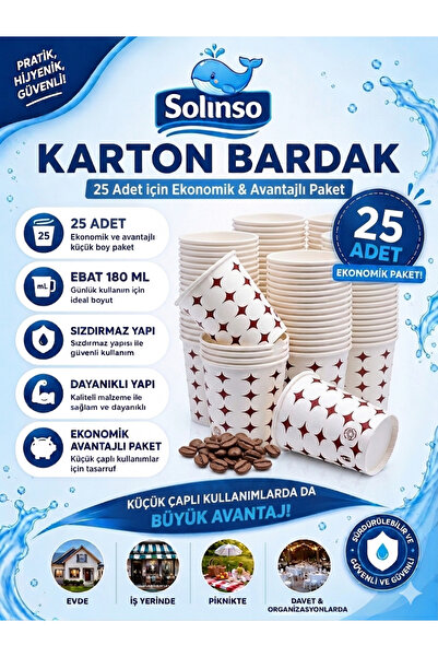 SOLINSO 🐳Karton Bardak 25 Adet 6,5 Oz