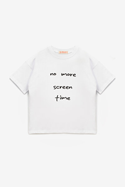 Le Mabelle White Short Sleeve Motto Printed Kids T-Shirt