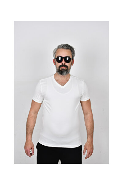 WAY BE COLECTİON BEYAZ V YAKA T SHİRT ( LİKRALI SÜPREM BEDENİ SARAN FİT GÜRÜN...