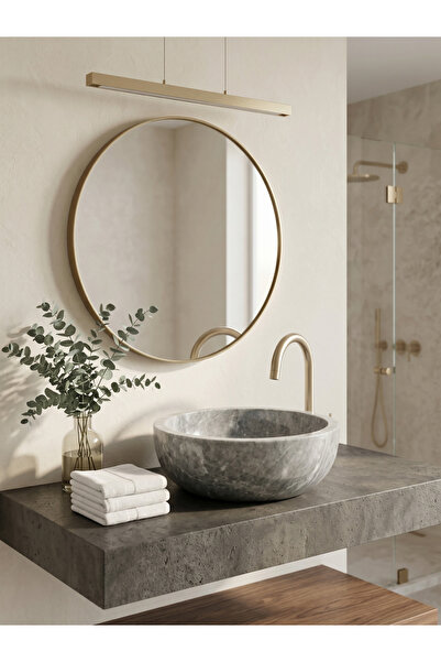 Kaelite Tezgah Üstü Yuvarlak Mermer Evye - 40 cm Modern Doğal Taş Banyo Lavabosu