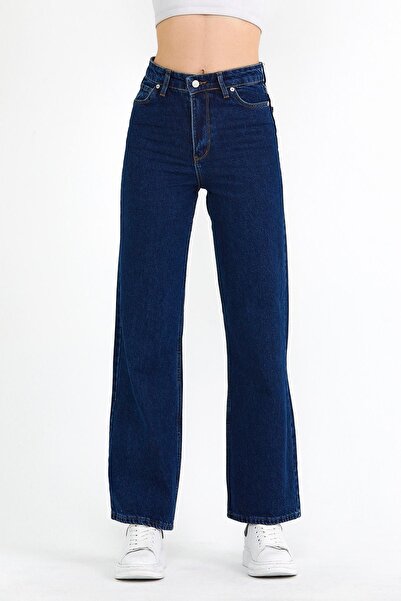 XRAY JEANS بنطلون جينز نسائي فضفاض عالي الخصر باللون الأزرق الداكن