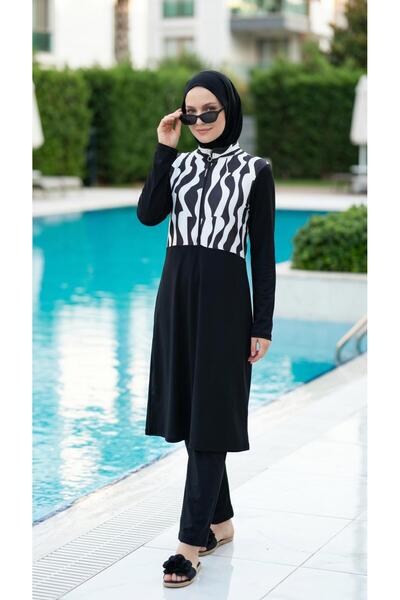 new ats Fully Covered Hijab Swimsuit with Ethnic Pattern 3-Piece Set Rimal