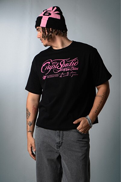 Crupt Studio Ανδρικό T-shirt Pink Pure Chaos Siyah Boxy Crop