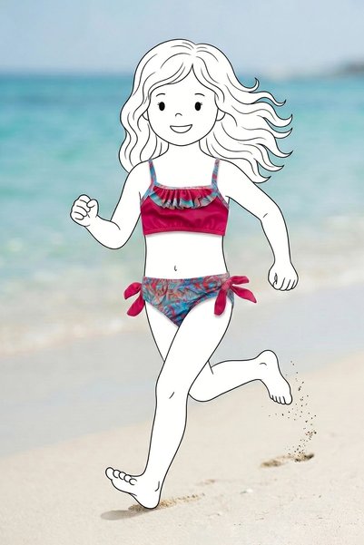 ZUZUNGA Kız Çocuk Renkli Tropik Desen Bikini Takımı