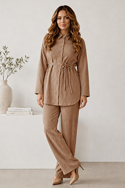 benguen Belted Waist Wrapped Double Suit Beige 2193