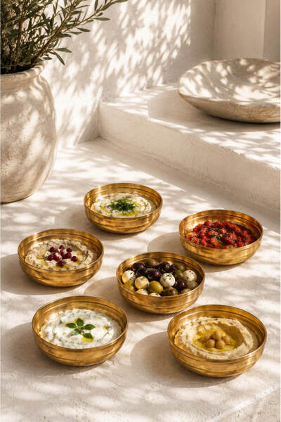 Anadolu Saray 6 Adet Gold Meze Kahvaltı Sunumluk Kase Çelik Meze ve Servis Ta...