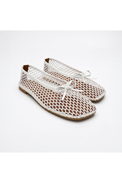 SİBA SHOES Lia Mesh Detailed White Ballerinas