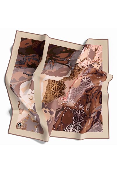 VİOLLA Kristal Batikli Ve Etnik Desenli Bakır Renkli 90x90 Eşarp (İpek İçerme...