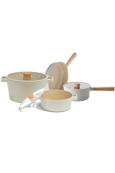 NEOFLAM طقم وعاء ومقلاة بيج من فيكا 7 قطع 18x22x26 وعاء 24 مقلاة