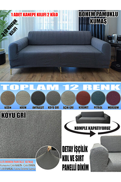 ILYHOMETEKSTİL BOHEM PAMUKLU KUMAŞ KOLTUK-KANEPE KILIFI 3LÜ KOMPLE GİYDİRME K...