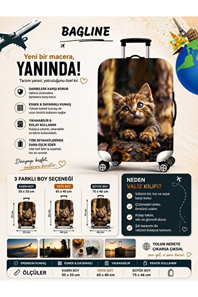 Bagline Likralı Esnek Kumaş Yavru Kedi Baskılı Dayanıklı Valiz ve Bavul Kılıfı