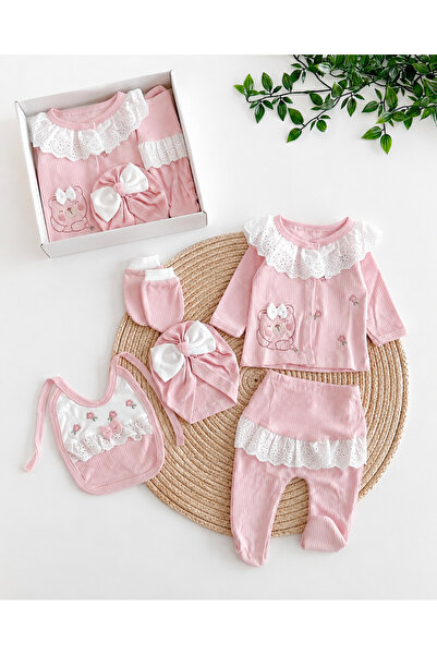 100% Cotton Lace Collar 5-Piece Baby Birth Gift with Box Newborn