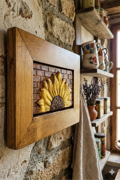 toprakanaart Papatya, Seramik Duvar Panosu Ahşap Çerçeveli 15x22,5x2,5 (cm)