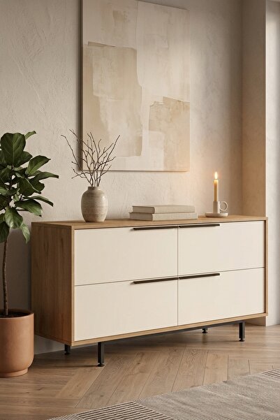 L'occi Concept Leena 160 cm Konsol Modern Salon Mutfak Dolabı 4 Kapaklı Metal...