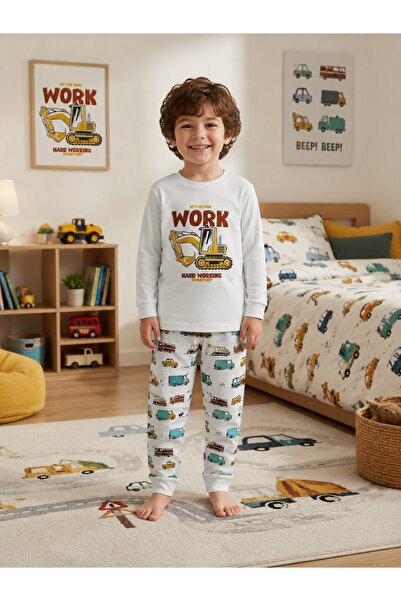 elmas kids Set de pijamale de iarnă cu mânecă lungă, cu model de mașini de co...