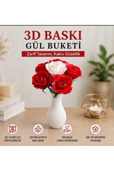 Devletli 3d VAZOLU YAPAY GÜL DEMETİ. DEKORATİF MASA SÜSÜ