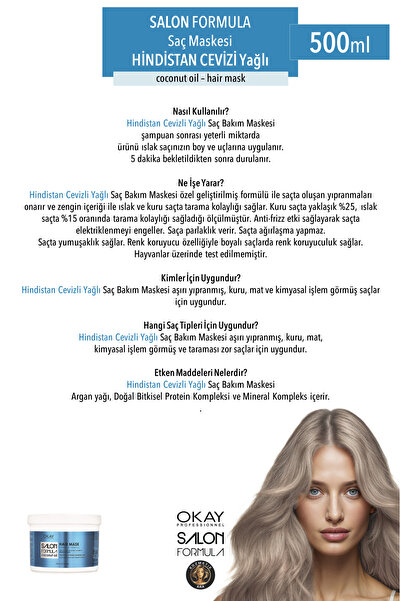 OKAYPROFESSIONNEL SALON FORMULA İşlem Görmüş ve Aşırı Yıpranmış Saçlar İçin 2'li COCONUT Saç Maskesi (500ml x 2 adet)