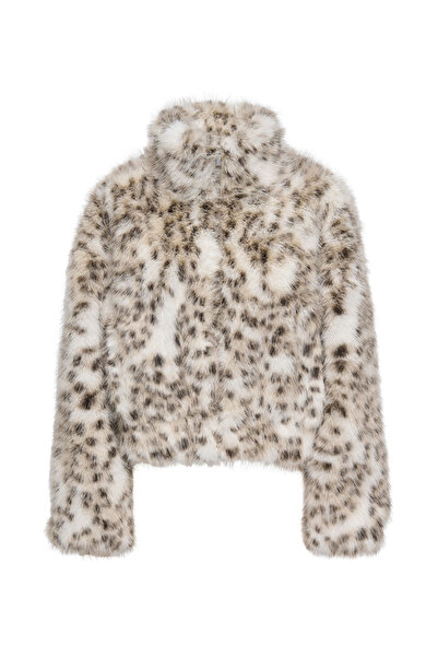 ONLY Ekru Kadın Desenli Mont ONLJANIS LIFE FAUX FUR LEO JACKET C