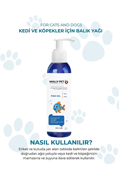 MALLY PET PROFESSIONEL PET CARE Kedi Ve Köpekler Için Omega 3 Ve Omega 6 Takviyeli Balık Yağı Fish Oil 200 ml