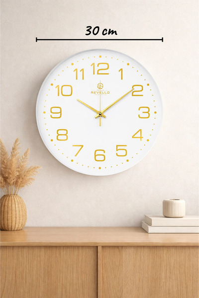 luxury simple wall clock 30 cm with gold white detail