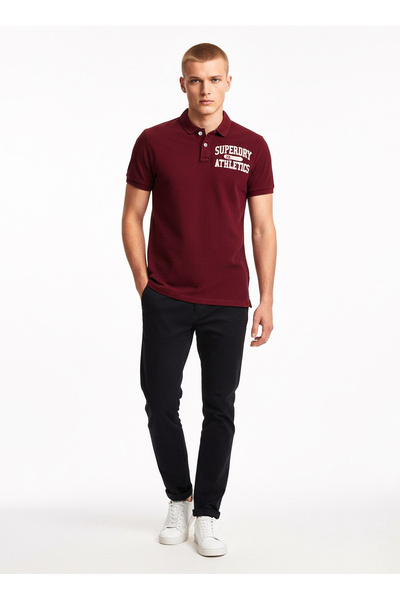 SUPERDRY Bordo Erkek Regular Fit Baskılı Polo T-Shirt VINTAGE ATHLETIC POLO