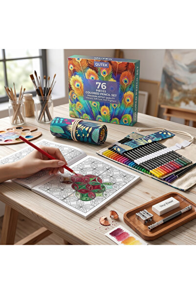 QuTek Set 76 Piese Creioane Colorate Profesionale pentru Desen și Schițe, 72 ...