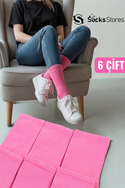 Socks Stores 6 Pairs of Unisex Cotton Socks - Pink Colored Tennis Socks
