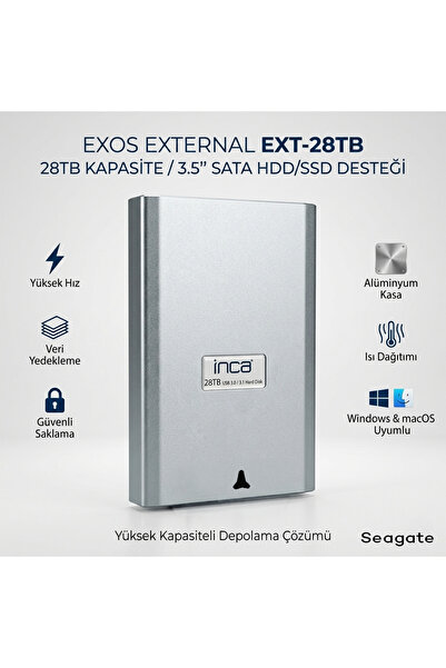 Inca EXT-28TB 28TB Destekli 3.5'' Sata HDD/SSD Harici Disk USB 3.0/3.1 (Windo...