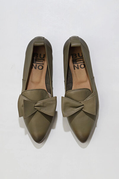 Bueno Shoes Χακί Δερμάτινες Γυναικείες Flat Μπαλαρίνες 01wr3117