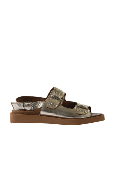 Bueno Shoes Χρυσά γυαλιστερά δερμάτινα γυναικεία σανδάλια 01wu3306